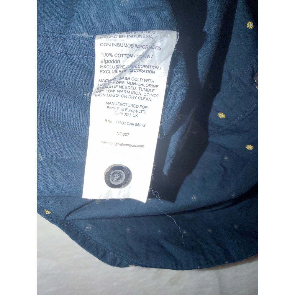 Original Penguin Mens‎ Heritage Slim Fit Short Sleeve Button Down Shirt Navy M - Picture 4 of 10